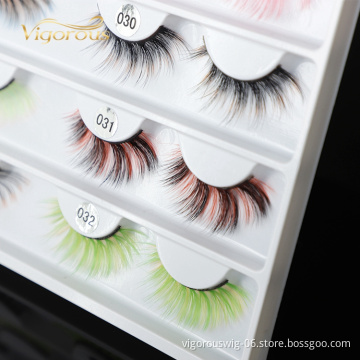 vigorous OEM & ODM False Eyelashes Private Label Good Quality Strips Colorful 100% Real Mink Colour Fake Mink Lashes